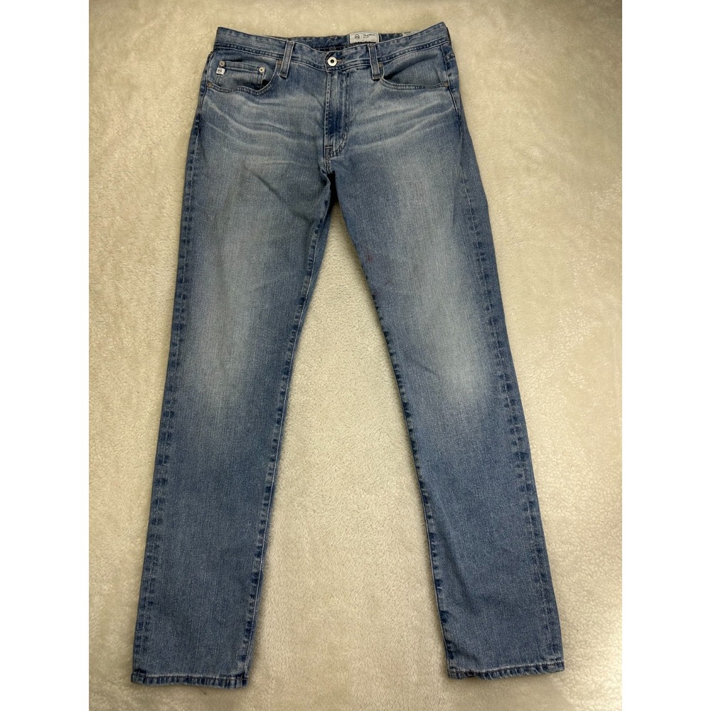 AG Adriano Goldschmied Everett Slim Straight Jeans Mens 34x34 Blue Denim Whisker